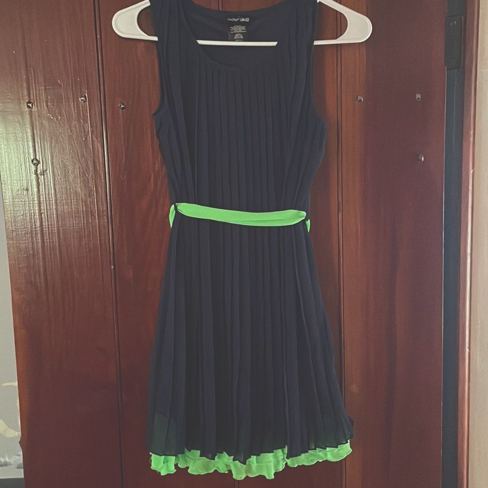 Paper Doll sleeveless navy and green dress; Girl’s size 12; Gently worn